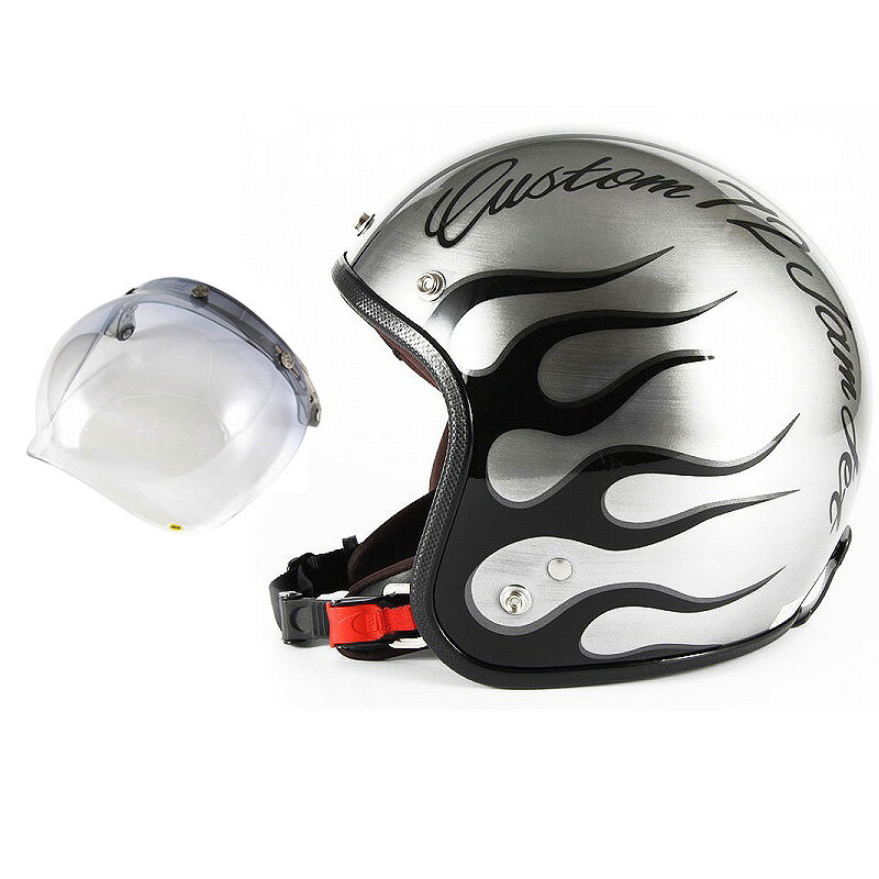 72JAM デザイナーズジェットヘルメット  開閉シールド付き IRON FLAME アイアンフレイム シルバー FREEサイズ(57-60cm未満) メンズ レディース 兼用品 SG規格 全排気量対応