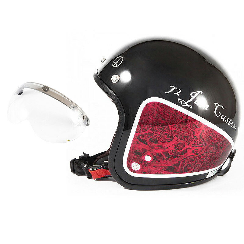 72JAM デザイナーズジェットヘルメット [JCP-35] 開閉シールド付き [APS-01]WEED ウィード レッド [ブラックベース/レッドラップグロス仕上げ]FREEサイズ(57-60cm未満) メンズ レディース 兼用品 SG規格 全排気量対応