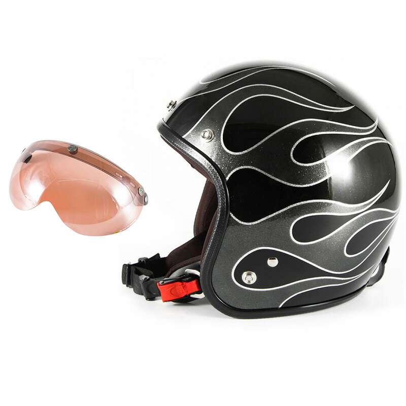 【 エントリー不要 ポイント10倍 】 72JAM デザイナーズジェットヘルメット [JCP-42] 開閉シールド付き [APS-05]FLAMES フレイムス ブラック [ブラックフレークベースグロス仕上げ]FREEサイズ(57-60cm未満) メンズ レディース 兼用品 SG規格 全排気量対応