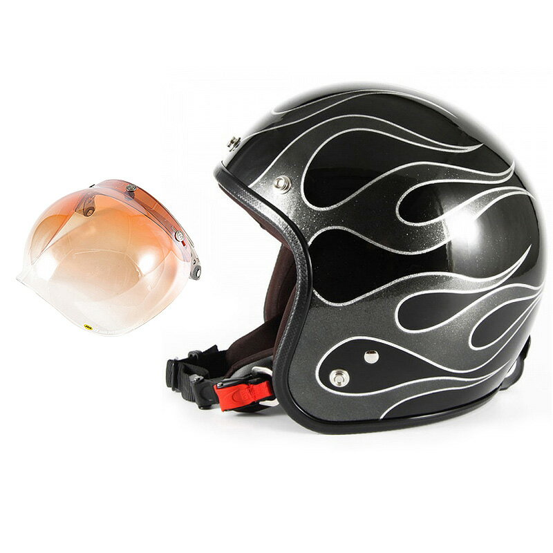 【 エントリー不要 ポイント10倍 】 72JAM デザイナーズジェットヘルメット [JCP-42] 開閉シールド付き [JCBN-04]FLAMES フレイムス ブラック [ブラックフレークベースグロス仕上げ]FREEサイズ(57-60cm未満) メンズ レディース 兼用品 SG規格 全排気量対応