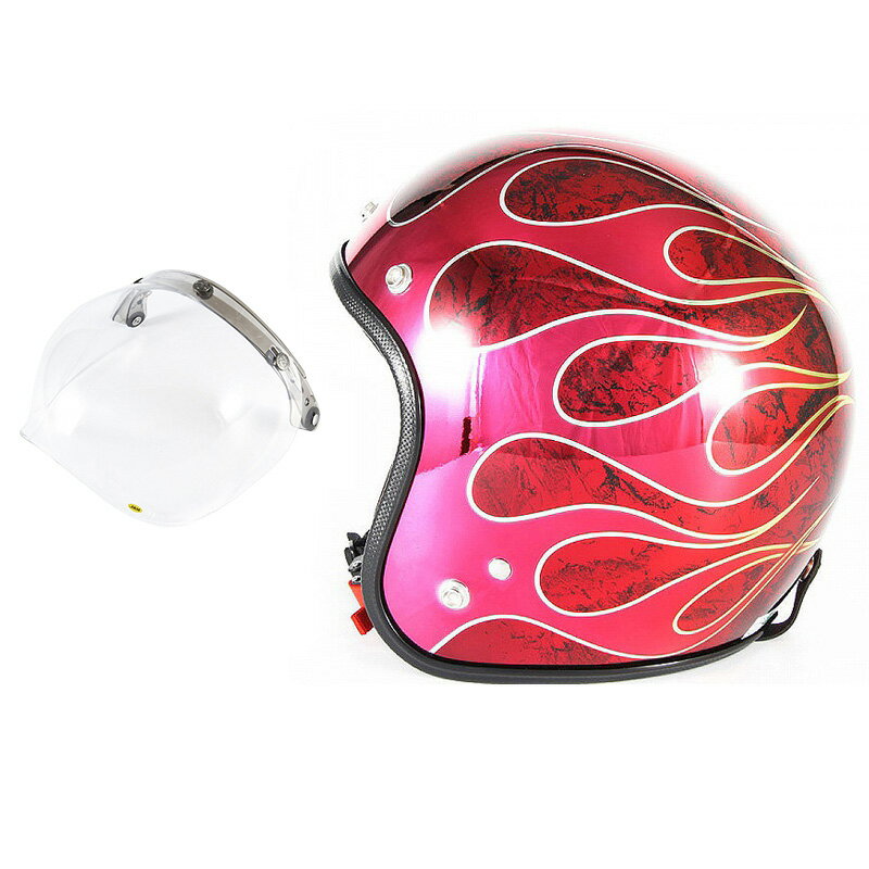 【ポイント10倍】 72JAM デザイナーズジェットヘルメット [JCP-45] 開閉シールド付き [JCBN-01]FLAMES T-2 フレイムス レッド [レッドメッキベースラップエフェクトグロス仕上げ]FREEサイズ(57-60cm未満) メンズ レディース 兼用品 SG規格 全排気量対応