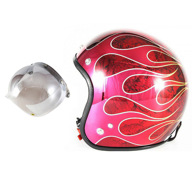 72JAM デザイナーズジェットヘルメット  開閉シールド付き FLAMES T-2 フレイムス レッド FREEサイズ(57-60cm未満) メンズ レディース 兼用品 SG規格 全排気量対応