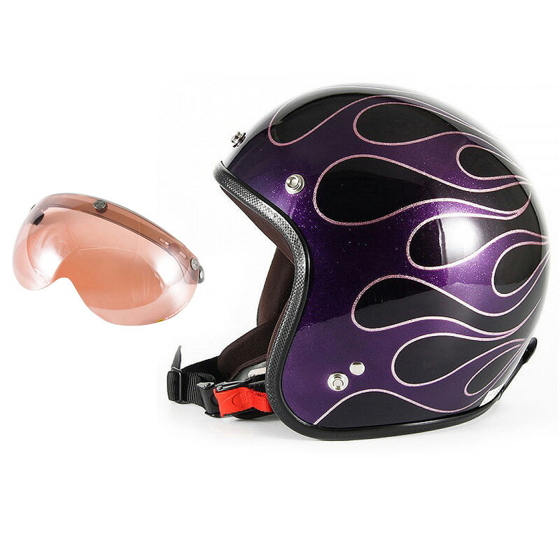 【全品P5倍|大感謝祭ラスト26h限定 26日01:59迄】72JAM デザイナーズジェットヘルメット [JCP-47] 開閉シールド付き [APS-05]FLAMES フレイムス パープル レディース [パープルベースグロス仕上げ]レディースサイズ(55-57cm未満) レディース SG規格 全排気量対応