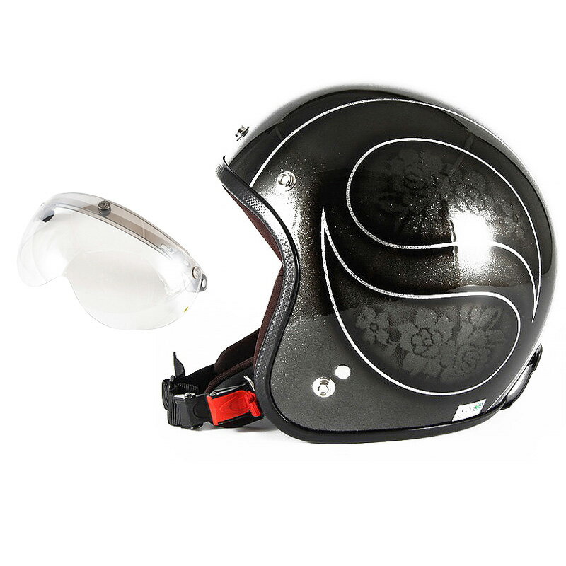 72JAM デザイナーズジェットヘルメット [JCP-54] 開閉シールド付き [APS-02]ROSA ローサ ブラック レディース [ブラックフレークベースグロス仕上げ]レディースサイズ(55-57cm未満) レディース SG規格 全排気量対応