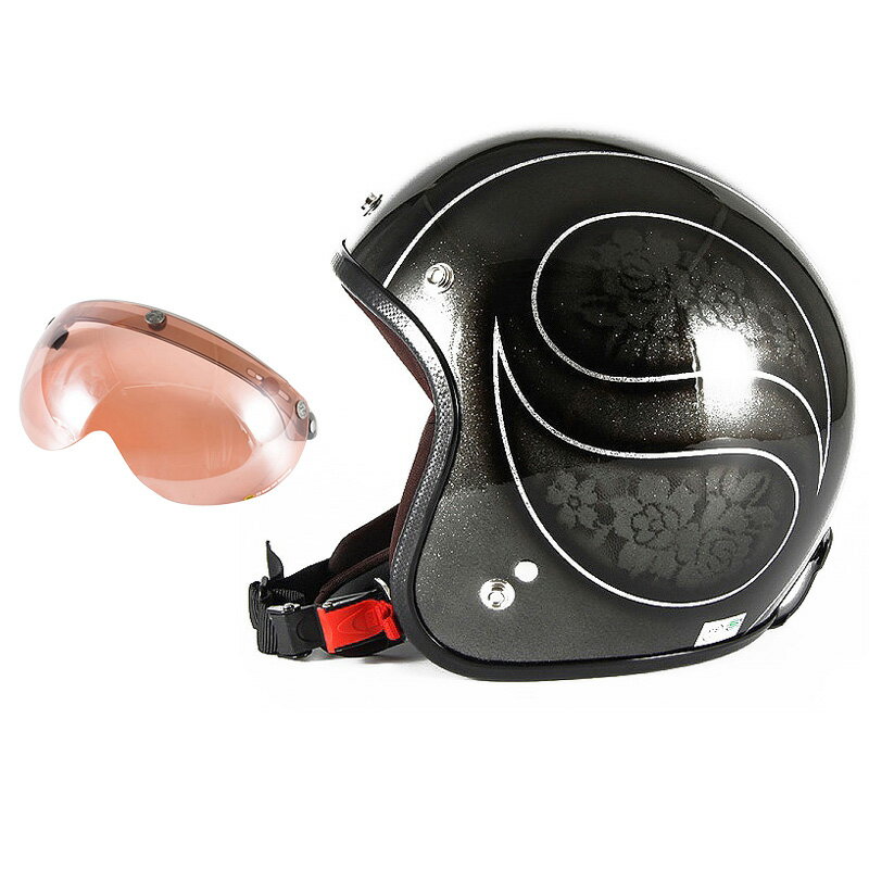 72JAM デザイナーズジェットヘルメット [JCP-54] 開閉シールド付き [APS-05]ROSA ローサ ブラック レディース [ブラックフレークベースグロス仕上げ]レディースサイズ(55-57cm未満) レディース SG規格 全排気量対応