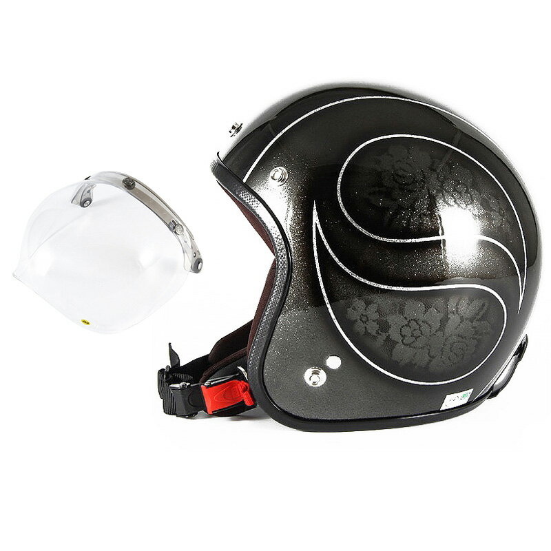 【 エントリー不要 ポイント10倍 】 72JAM デザイナーズジェットヘルメット [JCP-54] 開閉シールド付き [JCBN-01]ROSA ローサ ブラック レディース [ブラックフレークベースグロス仕上げ]レディースサイズ(55-57cm未満) レディース SG規格 全排気量対応