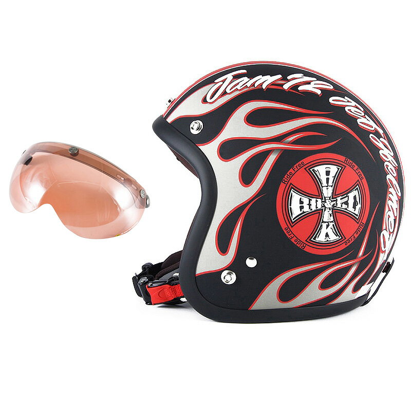 72JAM デザイナーズジェットヘルメット [JJ-06] 開閉シールド付き [APS-05]ROCK＆ROLL ロックンロール マットブラック [ガラスフレークブラックベースマット仕上げ]FREEサイズ(57-60cm未満) メンズ レディース 兼用品 SG規格 全排気量対応