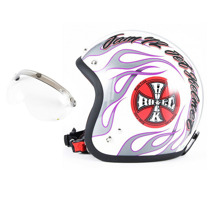 72JAM デザイナーズジェットヘルメット [JJ-07] 開閉シールド付き [APS-01]ROCK＆ROLL ロックンロール ホワイト [パールゴールドホワイトベースグロス仕上げ]FREEサイズ(57-60cm未満) メンズ レディース 兼用品 SG規格 全排気量対応