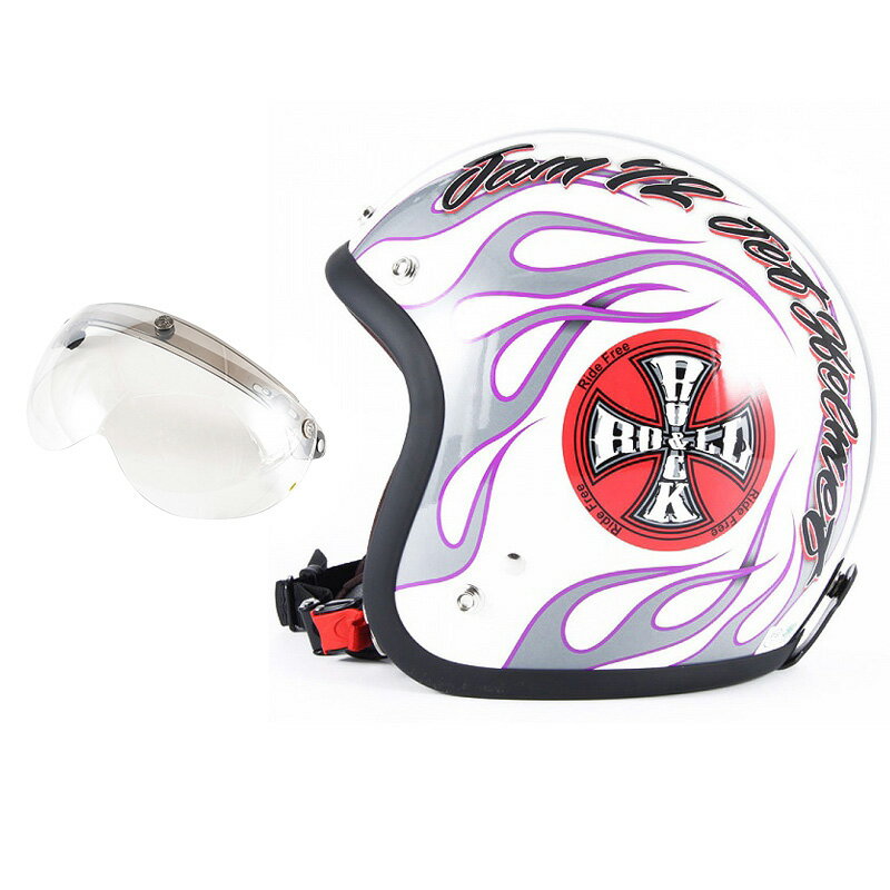 72JAM デザイナーズジェットヘルメット [JJ-07] 開閉シールド付き [APS-02]ROCK＆ROLL ロックンロール ホワイト [パールゴールドホワイトベースグロス仕上げ]FREEサイズ(57-60cm未満) メンズ レディース 兼用品 SG規格 全排気量対応