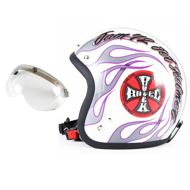 72JAM デザイナーズジェットヘルメット [JJ-07] 開閉シールド付き [APS-03]ROCK＆ROLL ロックンロール ホワイト [パールゴールドホワイトベースグロス仕上げ]FREEサイズ(57-60cm未満) メンズ レディース 兼用品 SG規格 全排気量対応