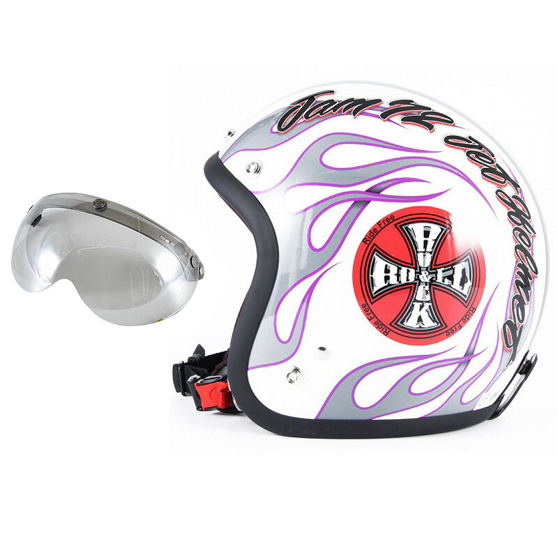 【本日24H限定｜全品ポイント7倍】72JAM デザイナーズジェットヘルメット [JJ-07] 開閉シールド付き [APS-04]ROCK＆ROLL ロックンロール ホワイト [パールゴールドホワイトベースグロス仕上げ]FREEサイズ(57-60cm未満) メンズ レディース 兼用品 SG規格 全排気量対応
