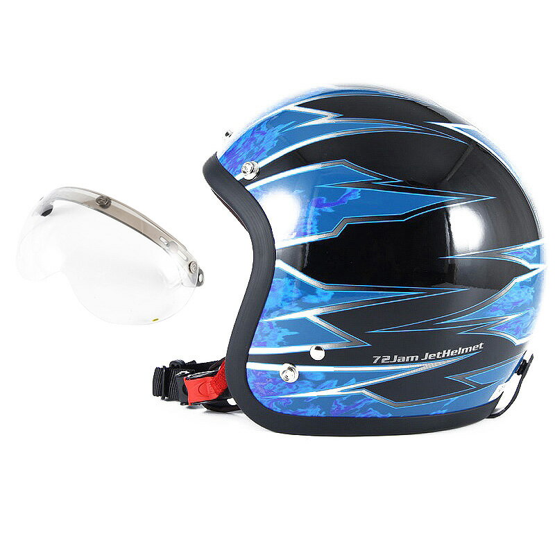 72JAM デザイナーズジェットヘルメット [JJ-17] 開閉シールド付き [APS-01]STING スティング ブルー [ブラックベースグロス仕上げ]FREEサイズ(57-60cm未満) メンズ レディース 兼用品 SG規格 全排気量対応