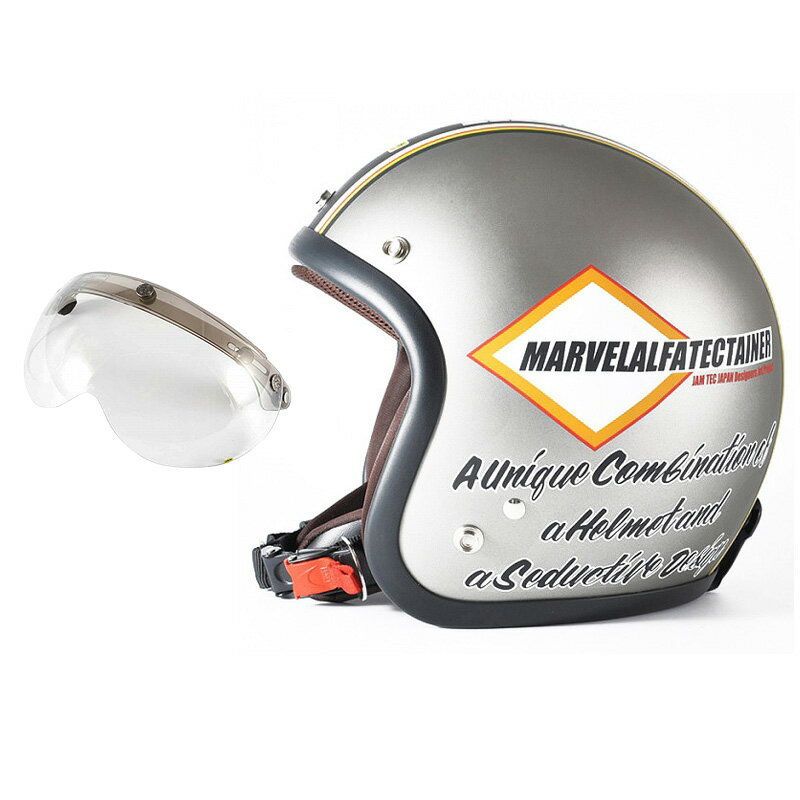 72JAM デザイナーズジェットヘルメット [JJ-21] 開閉シールド付き [APS-03]MARVEL マーベル シルバーグレー [シルバーグレーベース マット仕上げ]FREEサイズ(57-60cm未満) メンズ レディース 兼用品 SG規格 全排気量対応