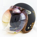 【開閉式シールド付きセット】スモールジェットヘルメット ハンドステッチ仕上げ NEO VINTAGE SERIES VT-11 AMERICAN VINTAGE KOR クロス [ブラック×ブラウン+JCBN-04]FREEサイズ(57-60cm) メンズ レディース 兼用品 SG規格、全排気量対応 バイク用