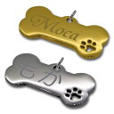 迷子札 ボーンタイプ(肉球 切抜タイプ) ペット ドッグ ネーム タグ 愛犬用に! ステンレス まいごふだ 刻印 両面 名前札 ステンレスWリング シルバー ゴールド