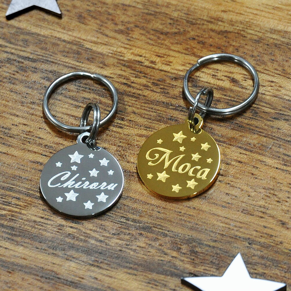 【楽天1位】 小型犬 猫用 ネームプレート 星柄 迷子札 ステンレス サークルS 刻印...