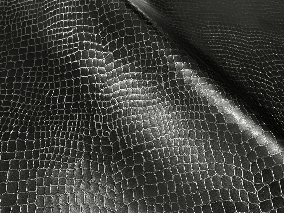 ワニ革 合皮レザー生地 エンボス【ベーシック ソフト 黒】[BC-08]