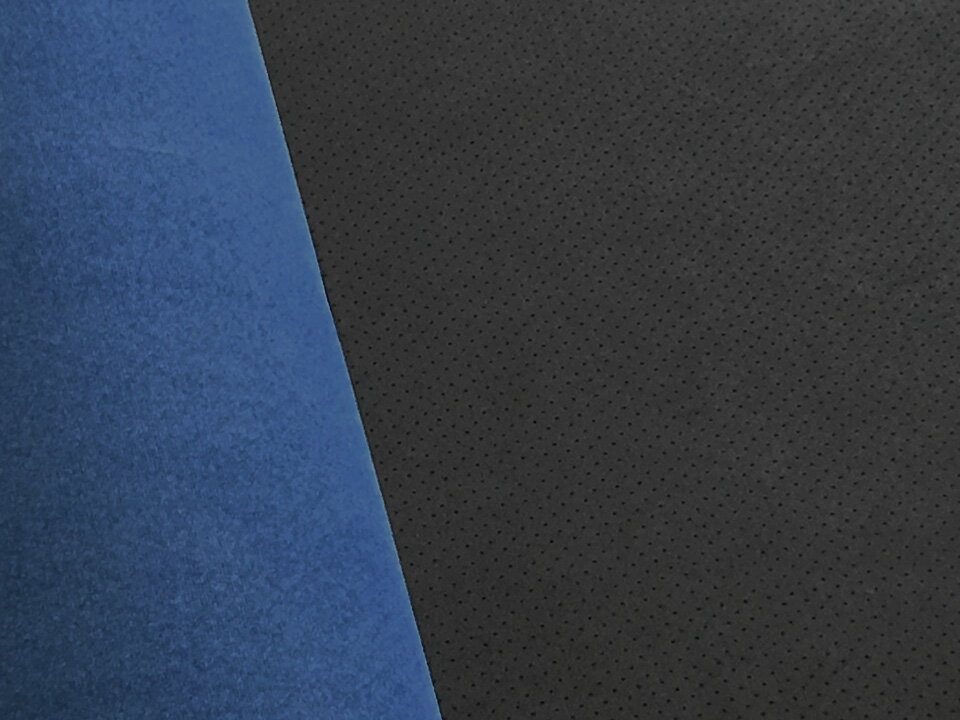 【140×20cmカット生地】最上級 スエード調生地 人工皮革 日本製 【パンチング 黒〜ダークグレー（青の裏張あり）】（大手メーカーアウトレット品） [ECS-PAN-BLACK-UBL-W-C20]