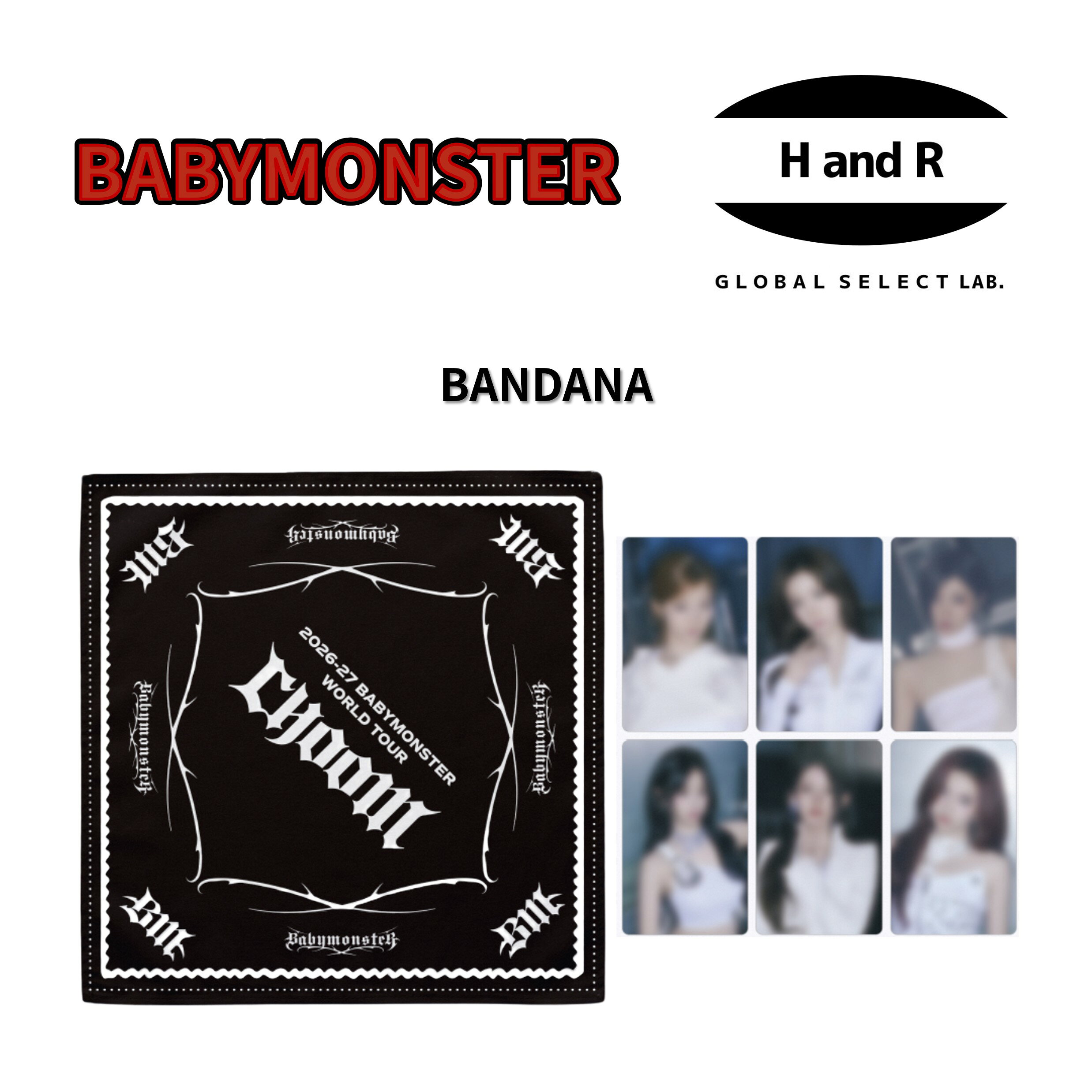 BABYMONSTER 公式バンダナ 2026-27 WORLD TOUR CHOOM IN SEOUL ソウルコン 公式グッズ 正規品 ベイビーモンスター ベビモン ハンカチ スカーフ ファッション小物 フォトカード トレカ 特典 メンバー選択
