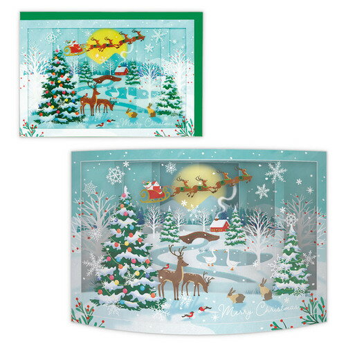 【クリスマス】 ホールマーク（Hallmark） 立体クリスマスカード カーブ 月とサンタクロース 836306