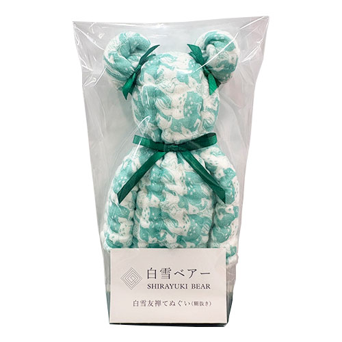 詳細説明【ハンズ限定カラー　白雪ベアー（てぬぐい）】ハンズ限定柄の「白雪友禅てぬぐい」がかわいいベアーになりました。奈良の蚊帳織りの手法でつくられた、やわらかく、吸水・速乾にすぐれた、約30×90cmサイズのてぬぐいです。キッチンや洗面所などでのお手拭きとして。首に巻いたり、スポーツや外出時の汗拭きなどいろいろな場面で活躍します。かわいいクマのかたちなのでギフトとしても喜ばれます。【特長】・「白雪友禅てぬぐい」が可愛いベアーになりました。・表面は美しい友禅染め、裏面は白い片麻蚊帳生地を使用しております。・フェイスタオルサイズですので、キッチンや洗面所などのお手拭きタオルに最適です。・吸水性がよく、乾きも早いので食器拭きとしてもご使用頂けます。・さらりとした使用感で、首に巻いてもゴワつかず、汗拭きにも好評です。・ニオイも付きにくいため、夏場の汗取やスポーツをされる時などにも快適にご利用頂けます。・糊を落としていますので、すぐにお使い頂けます。商品仕様（スペック）柄：鹿（ミント）本体サイズ（約）：縦26×横83cm原産国：日本ハンズ限定カラー！糊を落としてクマの形に