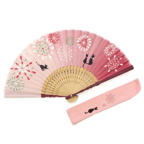 山岡白竹堂　涼音セット　花火ネコ│扇子・風鈴・夏物雑貨　扇子・うちわ(団扇)のサムネイル