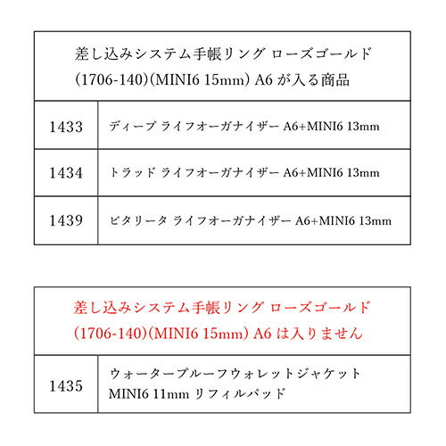 アシュフォード（ASHFORD）　差し込み手帳リング　ローズゴールド　MINI6　15mm　1706−140　A6