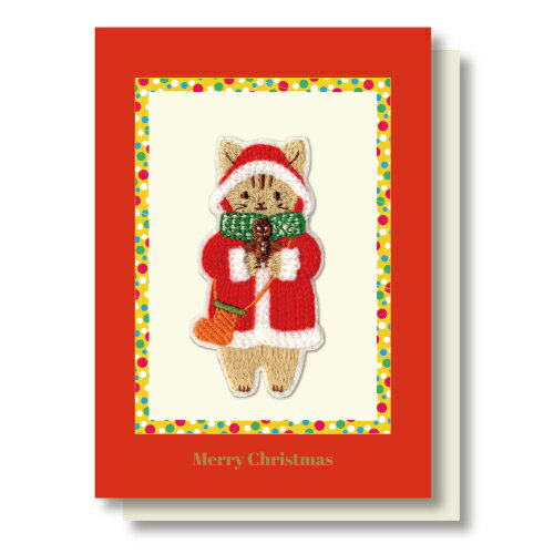 【クリスマス】 リーフワークカンパニー クリスマス 刺繍カード 50−749 赤いコートの猫