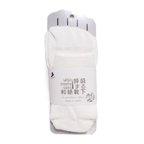SUGATA　LABO　呼吸する和紙靴下　シークレット5本指　ミドル丈　オフホワイト　Mサイズ