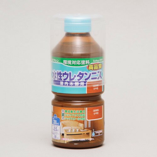 詳細説明【特長】・屋内の木部/木工作品/組立家具/ゆか/手すり/窓わくなど、　多用途にお使いいただける水溶性のニスです。・乾くと硬い塗膜ができるので、実用的なものにもお使いいただけます。・食品衛生法に適合しているので乾燥後は食器として使用でき、　また、お子様のおもちゃや食卓にもおすすめです！・高品質な、環境対応塗料です。・便利な塗料容器つき！&nbsp;【使用方法】・塗りにくくてニスをうすめる場合やハケの洗浄には、水（水道水）をお使いください。&nbsp;商品仕様（スペック）カラー：けやきサイズ（約）：径55×高150mm内容量（約）：300ml塗り面積（約）3.5平方メートル（畳：2畳分）（2回塗りでの参考値）注意事項・色物は塗り重ねると色が濃くなりますが、下地が見えなくなることはありません。・油性塗料やラッカー塗料の上に塗ることはできません。・作品を食器として使用する場合は、1ヶ月ほど乾燥してからご使用ください。&nbsp;多用途にお使いいただける水溶性のニスです。食品衛生法に適合しているので、お子様のおもちゃや食卓にもおすすめ！