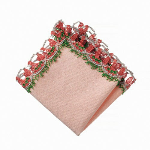 近沢レース店 シーズンタオルハンカチ ナポリタン サーモンピンク