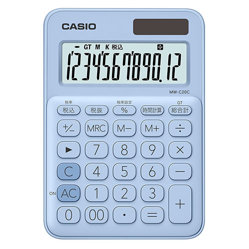 カシオ(CASIO) カラフル電卓 MW-C20C-LB-N ペールブルー