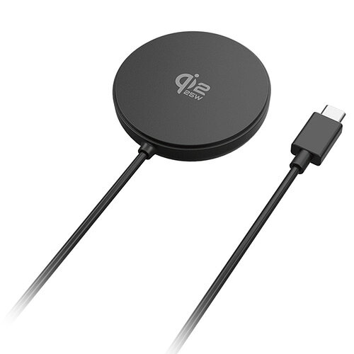 詳細説明【特長】・ワイヤレス充電規格「Qi2.2」に対応し、最大25Wの充電が可能。・マグネット吸着により簡単、正確に位置合わせが可能。・金属などの異物が吸着されると出力を停止する、異物検出機能を搭載。・折りたたみスタンドを搭載し、充電しながらの動画視聴やビデオ通話に便利。・1mのUSB-Cケーブル直結タイプ。※電源別売り。本製品のご使用にはUSB電源が別途必要です。&nbsp;【製品仕様】・入力：DC5V　3A、9V　3A、12V　3A、15V　2.4A・出力：5W、7.5W、10W、15W、25W・対応機種：MagSafeに対応したiPhone、Qi/Qi2/Qi2　25W規格に対応したスマートフォン※マグネット吸着非対応端末は磁力による吸着はできません。&nbsp;商品仕様（スペック）カラー：ブラック本体サイズ（約）：ケーブル長1m重量（約）：93g保証期間：1年注意事項・仕様および外観は、性能改良のため予告なく変更することがあります。&nbsp;マグネット式ワイヤレス充電器