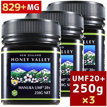 [4月中旬から順次出荷予定][アクティブ マヌカハニー　UMF 20+ *250g MGO829以上]★3個セット　無農薬・無添加ニュージーランド天然蜂蜜/はちみつ/ハチミツ ハニーバレー社(100% Pure New Zealand Honey)社　マヌカ[HLS_DU][RCP]