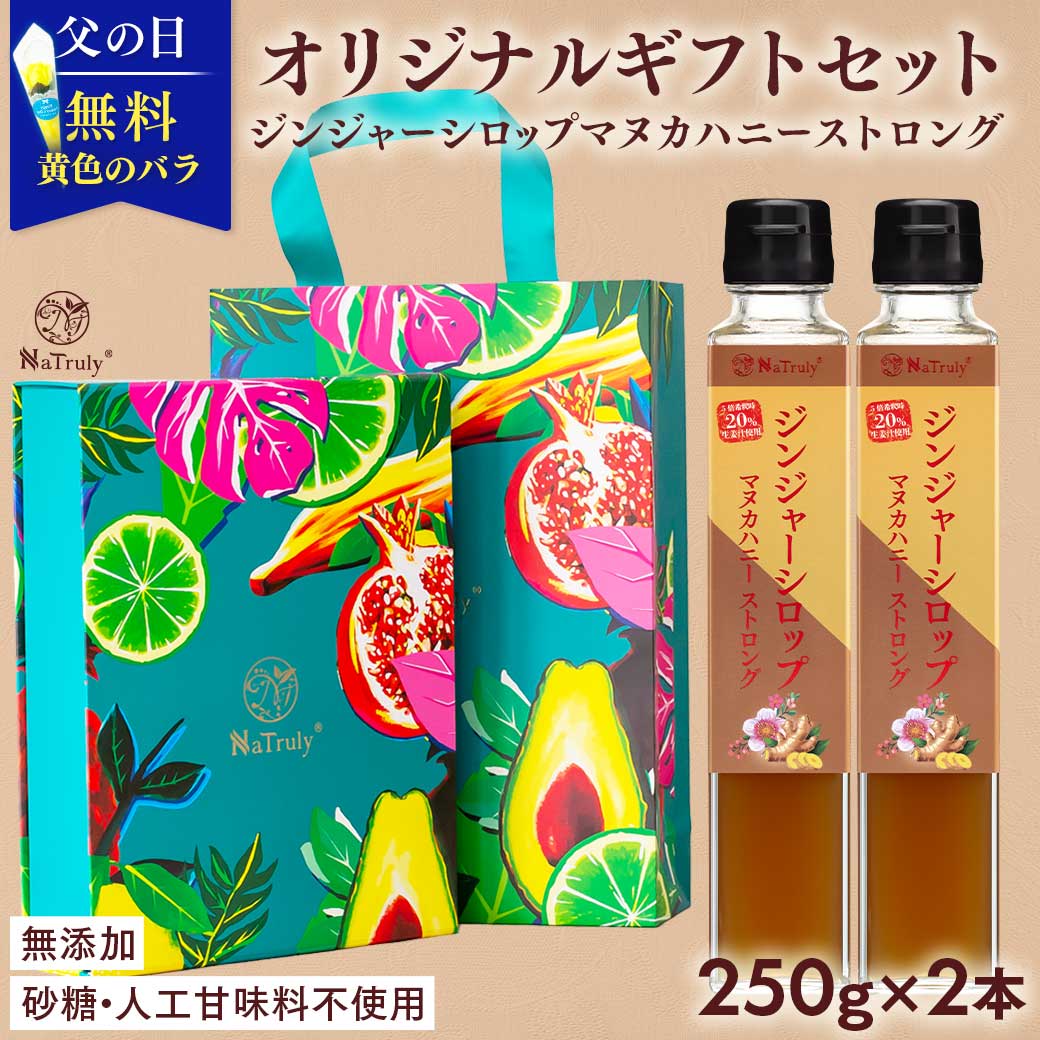 樂天商城 - 【 父の日 ギフト 2026 】 オリジナルギフトBOX しょうが ジンジャーシロップ ギフトセット マヌカハニーストロング 瓶 250g×2個 ( 500g ) 生姜 ジンジャーハニー 生姜蜂蜜 生姜湯 温活 プレゼント ギフト 女性 親 両親 父の日のプレゼント のし対応 熨斗対応