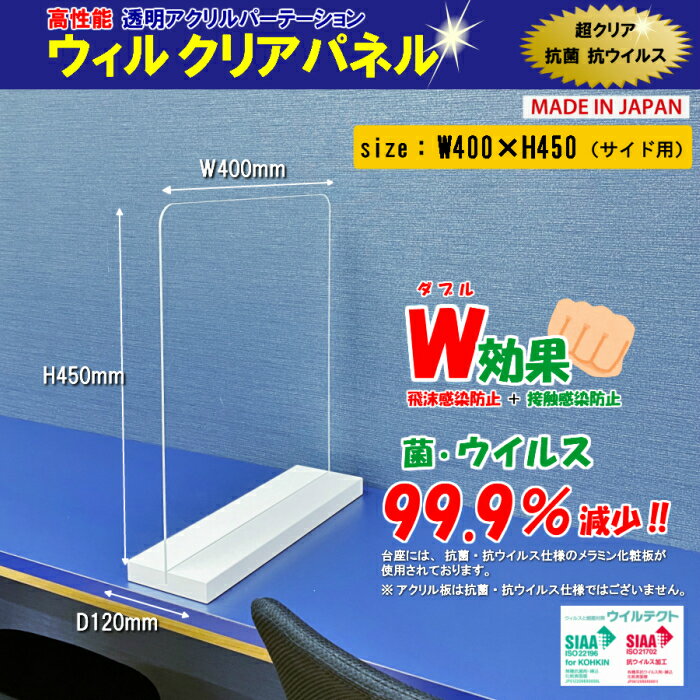 Asahi アクリルパーテーション　1台サイズ：W400mm×H450mmウィルクリアパネル　透明アクリルパネル