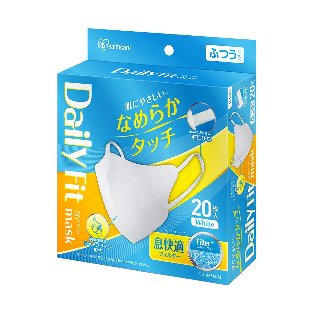 [アイリスオーヤマ] マスク DAILY FIT MASK なめらかタッチ 立体 ふつうサイズ 20枚入り RN-DH20SW ホワイト ホワイト なめらかタッチ