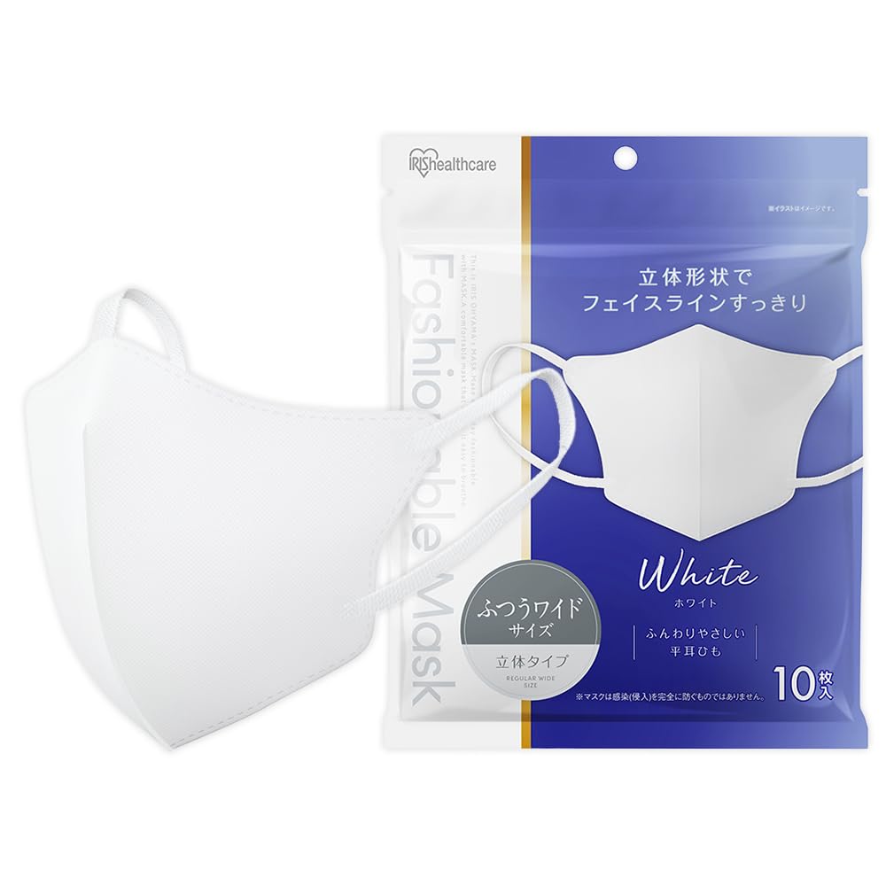 [�����ꥹ�������] FASHIONABLE MASK Ω�� �դĤ��磻�ɥ����� 10���� RN-FA10MW �ۥ磻�� �ۥ磻��(�դĤ��磻��) 10��