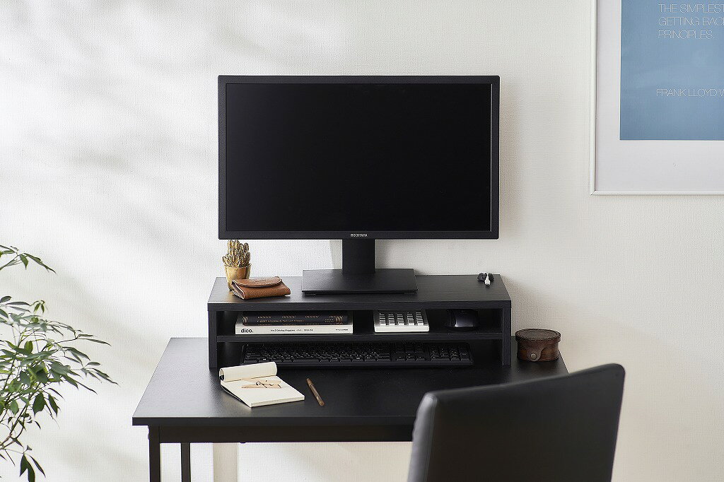 アイリスオーヤマ モニター台 幅59cm 収納棚付き キーボード収納 マウス収納 ブラック MNS-590T-BO IRIS OHYAMA [3]
