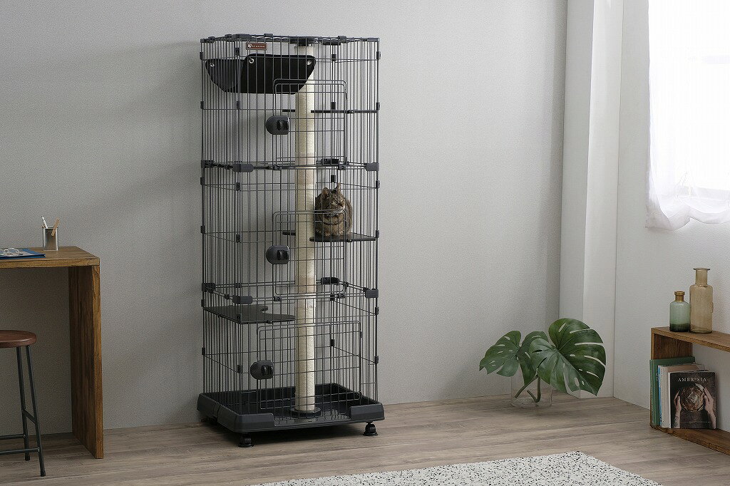 アイリスオーヤマ キャットタワー付ケージ スリム ダークグレー 猫用 PCLC-703 IRI...