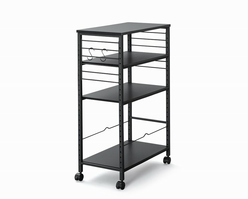 アイリスオーヤマ デスク サイドワゴン 棚板 25段階 キャスター付き S字フック2個付き 耐水性 幅32×奥行59.4×高さ90? ブラック DSW-600 IRIS OHYAMA