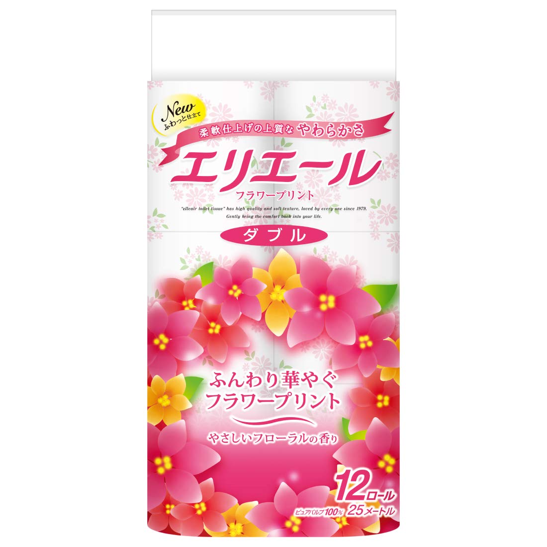 【ケース販売：6個入】 トイレットペーパー フラワープリント 25m×12ロール ダブル パルプ100% トイレ空間を華やかに 優雅な花の香り 大王製紙 エリエール
