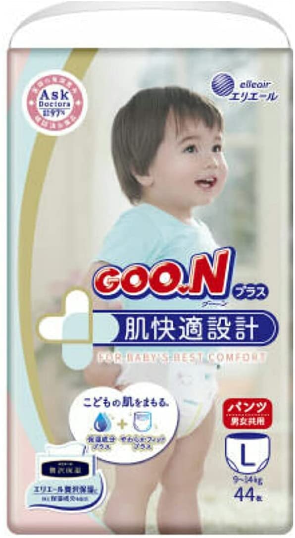 【ケース販売:3個入】グーンプラス 肌快適設計 パンツ Lサイズ (体重目安:9kg?14kg) 44枚 肌へのやさしさに動きやすさをプラス おへそが隠れる 大き目設計 大王製紙 エリエール