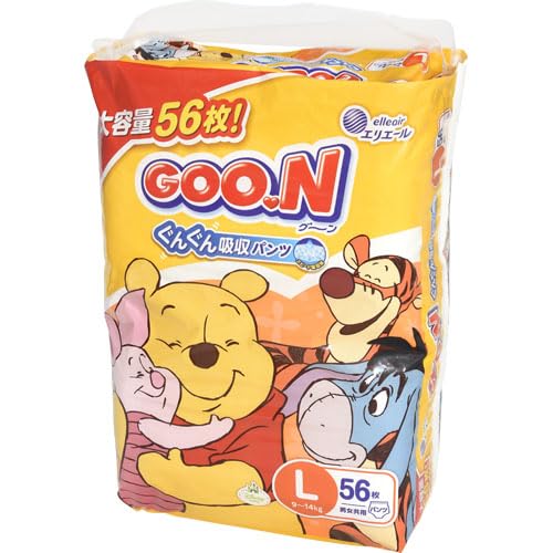 【ケース販売:3個入】 グーン ぐんぐん吸収パンツ Lサイズ 56枚 たっぷりおしっこをすばやく吸収! スピード吸収体 ぴったりモレガード構造 男女共用 大王製紙 エリエール