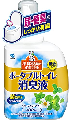 ポータブルトイレ用の消臭剤です。ポータブルトイレの尿臭・便臭をしっかり消臭します。ポータブルトイレのバケツに入れておくだけで、尿臭の消臭・防臭効果が約24時間持続します。おしっこ中のアンモニアを発生させる菌を抑えて放置尿臭の発生を防ぎます。尿の色が確認できる無色の液です。透き通るようなすっきりとした清涼感を感じるミントの香りです。日本介護協会認定商品です。商品サイズ (幅×奥行×高さ) 210mm*100mm*65mm内容量400ml【関連キーワード】（本商品の説明ではありません）（配送について）トイレ 消臭 消臭剤 介護 医療 病院 施設 24時間持続 防臭効果ポータブルトイレ用の消臭剤です。ポータブルトイレの尿臭・便臭をしっかり消臭します。ポータブルトイレのバケツに入れておくだけで、尿臭の消臭・防臭効果が約24時間持続します。おしっこ中のアンモニアを発生させる菌を抑えて放置尿臭の発生を防ぎます。尿の色が確認できる無色の液です。透き通るようなすっきりとした清涼感を感じるミントの香りです。日本介護協会認定商品です。