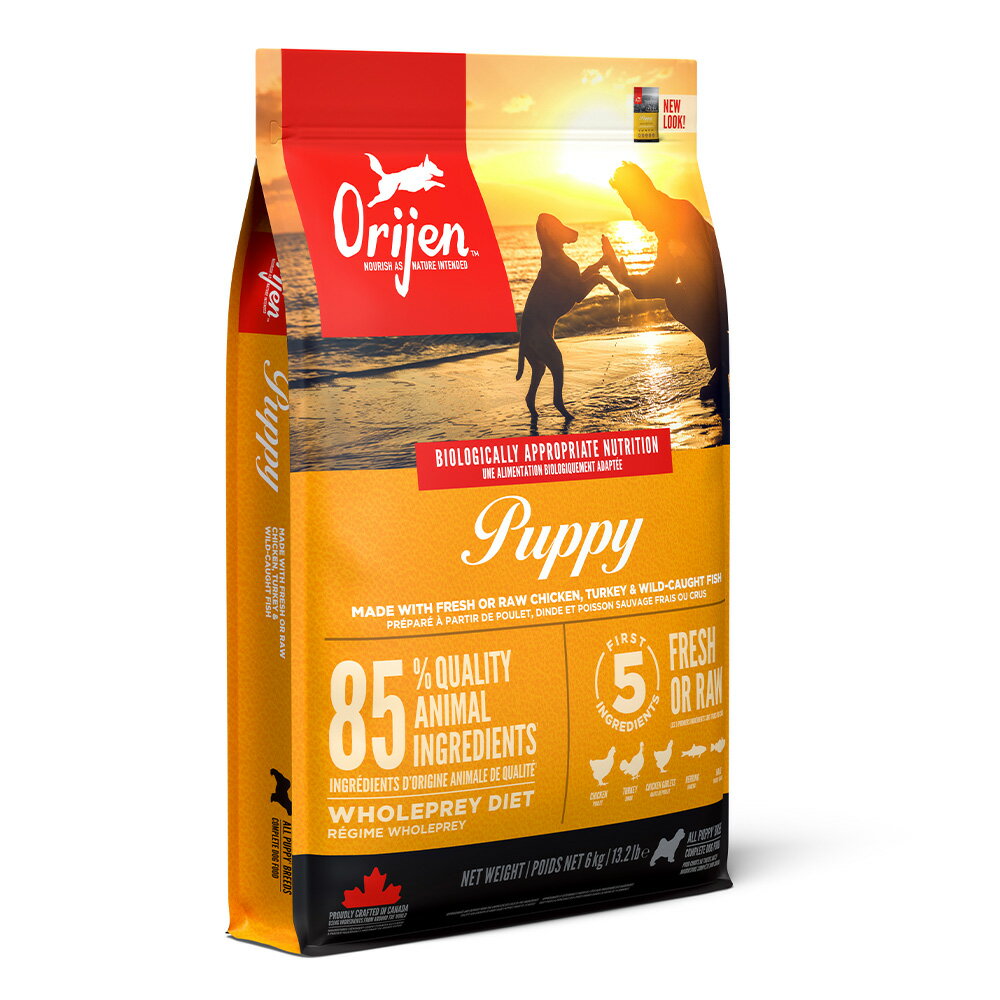 オリジン 犬用 ドッグフード パピー 6kg ドライフード 子犬 母犬 授乳 栄養価 鶏肉 ニシン 魚 卵 オメガ3脂肪酸 コンドロイチン グルコサミン 低GI 野菜 果物 新鮮 良質 カナダ産 ORIJEN