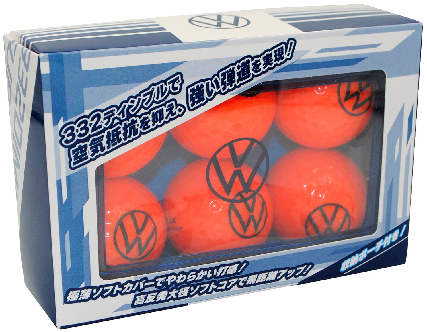 フォルクスワーゲン公式ライセンスのゴルフボール（6個入り、オレンジ）です。ディンプル数332、極薄ソフトカバーを採用しており、適度な打感を保ちつつ、安定した飛距離を実現します。ゴルフコースでの使用はもちろん、練習用としても適しています。ゴル...