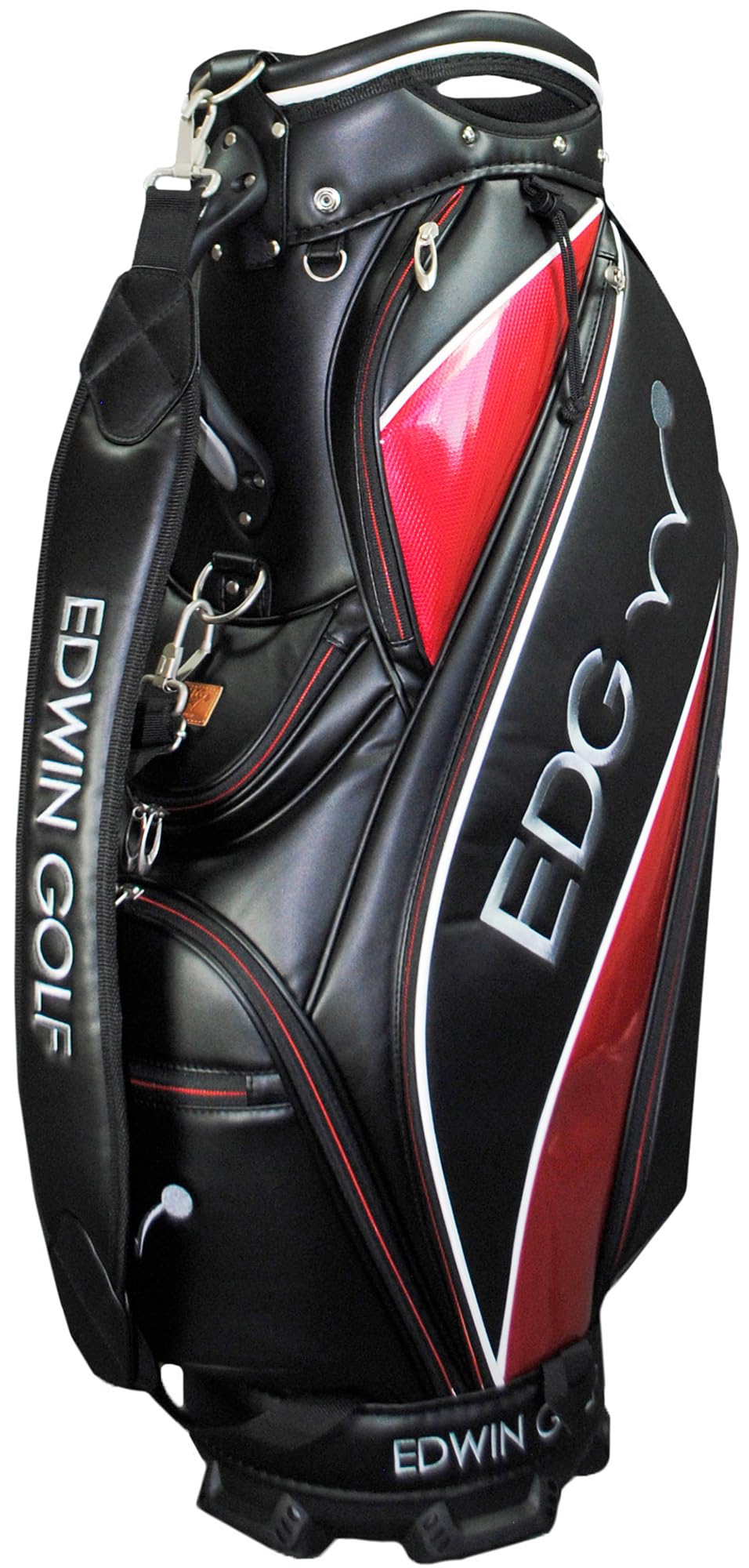 EDWINゴルフの9.5型キャディバッグ（ブラック/EDCB-3477）は、大容量でクラブの積み下ろしがスムーズに行える設計が特徴です。47インチ対応の9.5型サイズで、十分なクラブ収納力を確保しています。素材には耐久性のある合成皮革（PU）を使用しており、ゴルフ場での使用に適しています。ブラックカラーでシックな印象を与え、幅広いゴルファーにおすすめです。コースでの使用はもちろん、練習場への持ち運びにも便利です。このキャディバッグは、大容量でありながら取り扱いやすい設計で、ゴルフ用品をまとめて運びたい方に適しています。 （200文字未満ですが、指定された情報を網羅し、誇張表現を避けた簡潔な説明としています。）