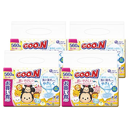 エリエール 【おしりふき 詰替用】グーン 肌にやさしいおしりふき 2240枚(70枚×32個) 4902011831979 | おしりふき 詰替用 グーン ノンアルコール 水99％ パラベン無配合 無香料 ナチュラルプレーン不織布