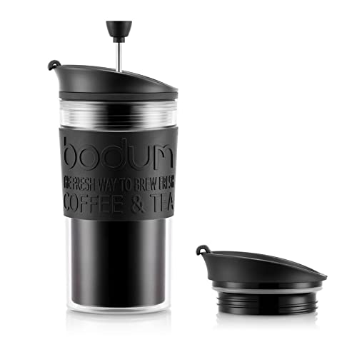 コーヒーメーカー（3000円程度） Bodum ボダム TRAVEL PRESS SET トラベルプレスセット フレンチプレス コーヒーメーカー プラスチック 350ml ブラック 正規品 K11102-01 | コーヒー抽出 お湯の注ぎ方 コーヒーレシピ オフィスコーヒー アウトドアコーヒー トラベルコーヒー コーヒー好きのためのアイテム